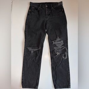 &Denim Boyfriend Low Waist Jeans Women’s Size 4 Black Distressed Relaxed Fit